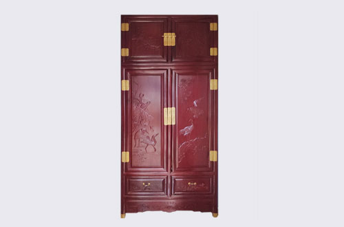 兴安高端中式家居装修深红色纯实木衣柜